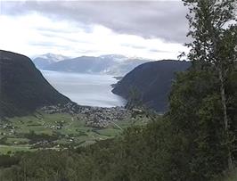 20.9 miles: Viewpoint back to Vikøyri from a height of 465m above sea level